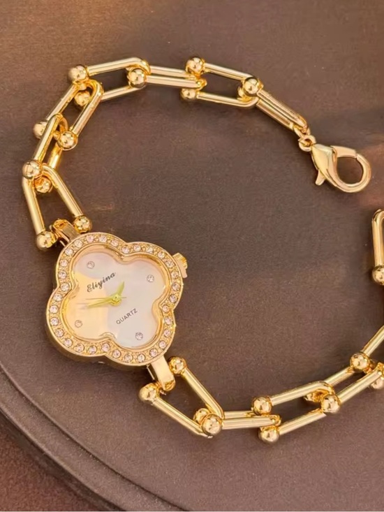 Anthropologie Accessories - Anthropologie Luxury Gold Crystal Floral Bracelet Watch - Gold